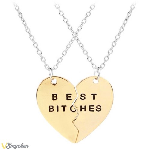 Best Bitches guldig Halsband med 2 kedjor -  2 st Delbart hjärta