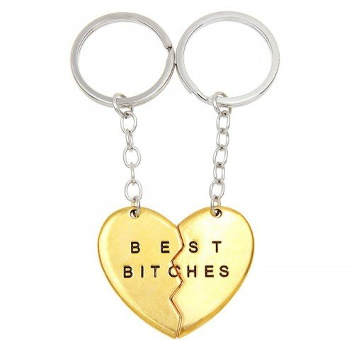 Nyckelring - Best bitches - Delbart hjärta - 2 nyckelringar - Guldiga