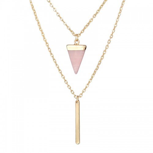 Pinkish marble necklace - Gold dubble chained 