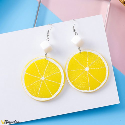 Trendiga Acrylic Lemon Fruit Big citron örhängen 